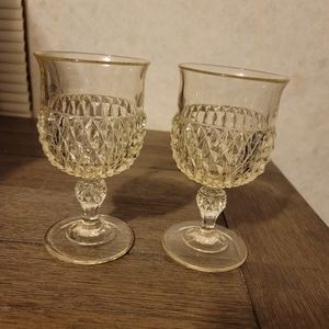 2 Vintage Diamond Point Clear Wine Glasses - Goblets